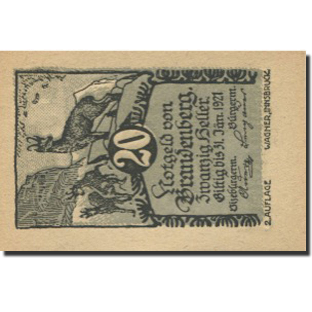 Banknote, Austria, Brandenberg, 20 Heller, cerf, 1920 UNC(63) Mehl:FS 99bA