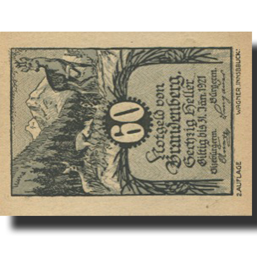 Banknote, Austria, Brandenberg, 60 Heller, cerf 1, 1920 UNC(63) Mehl:FS 99bA