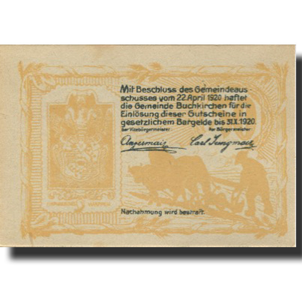 Banknote, Austria, Buchkirchen, 50 Heller, Eglise, 1920 UNC(63) Mehl:FS 114a