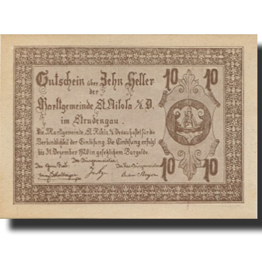 Banknote, Austria, St Nikola, 10 Heller, Blason, 1920 UNC(63) Mehl:FS 914IIIa