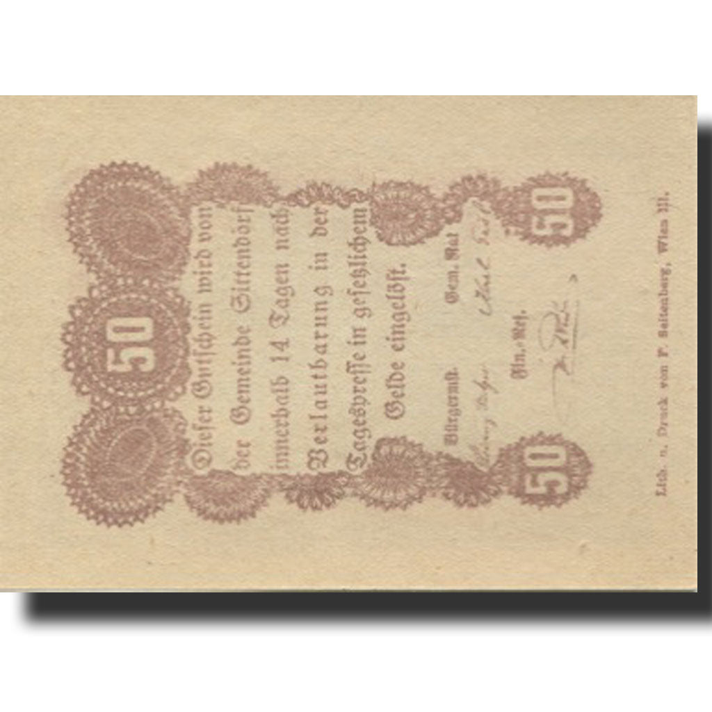 Banknote, Austria, Sittendorf, 50 Heller, Eglise, UNC(63), Mehl:FS 1001a
