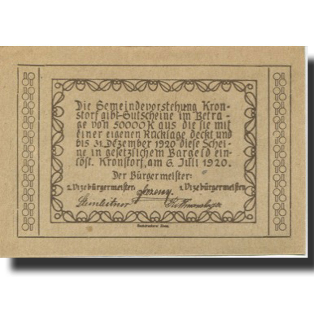 Banknote, Austria, Kronstorf, 50 Heller, village, 1920 UNC(63) Mehl:FS 486a