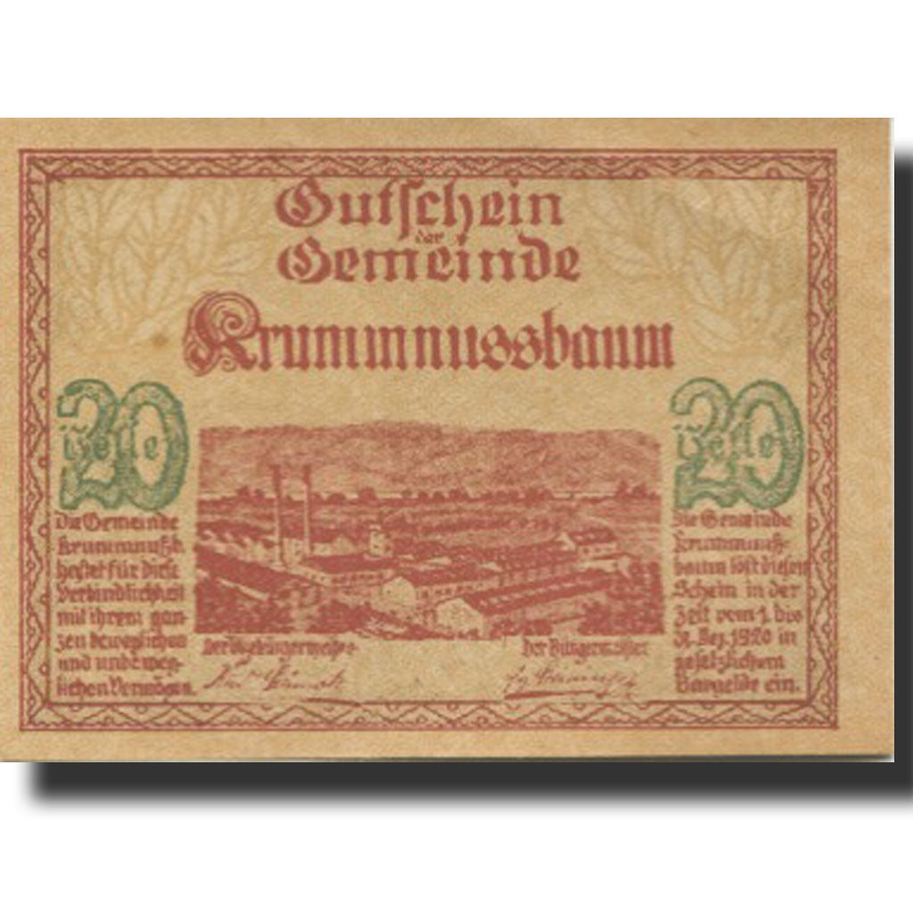 Banknote, Austria, Nussbaum, 20 Heller, Usine, 1920 UNC(63) Mehl:FS 488Ib