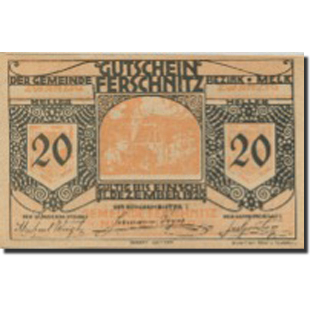 Banknote, Austria, Ferschnitz, 20 Heller, Eglise, 1920 UNC(63) Mehl:FS 198a