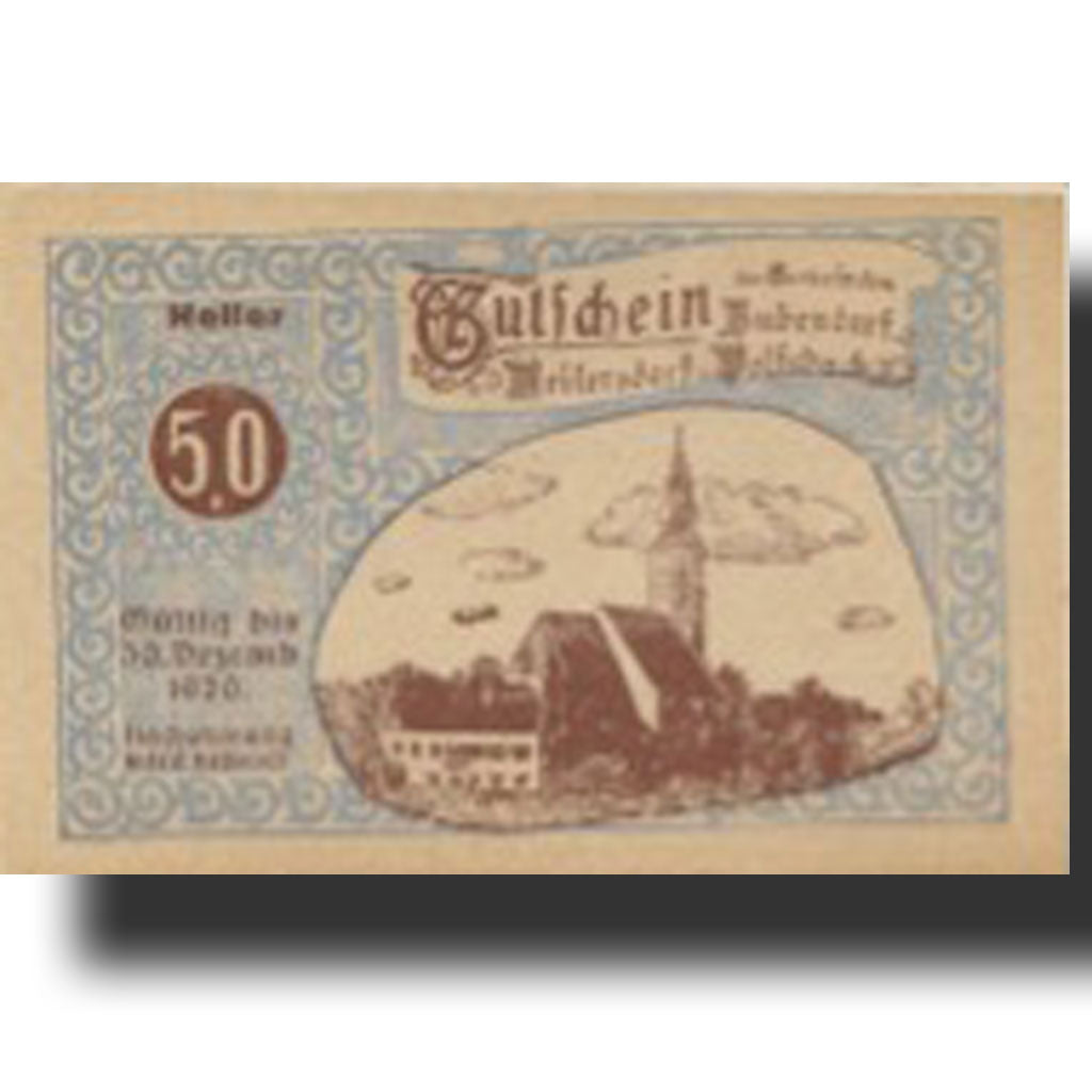 Banknote, Austria, Bubendorf, 50 Heller, Eglise, 1920, UNC(63) Mehl:FS 112a