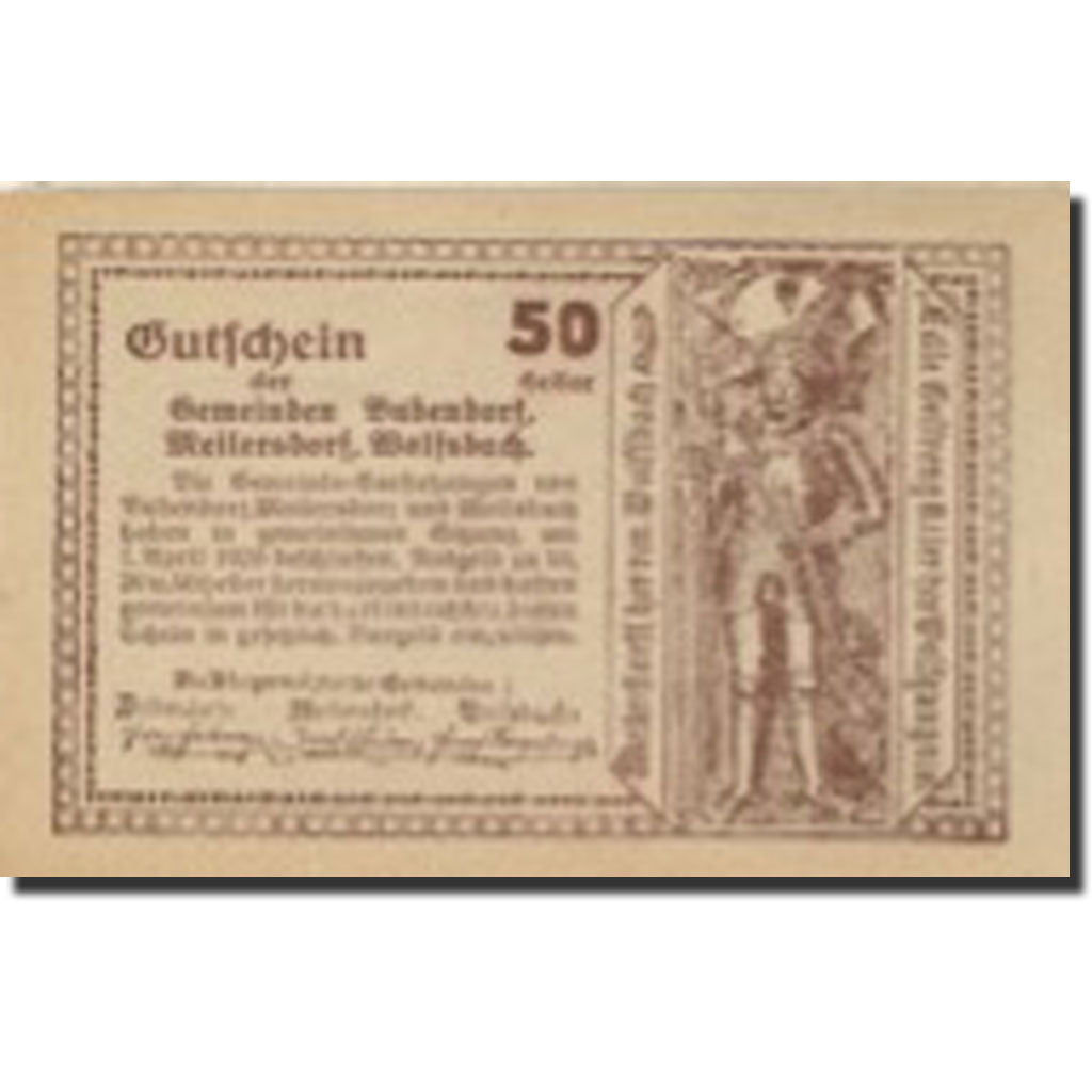 Banknote, Austria, Bubendorf, 50 Heller, Eglise, 1920, UNC(63) Mehl:FS 112a