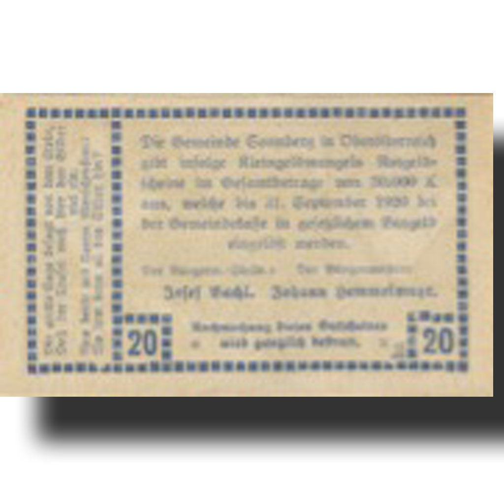 Banknote, Austria, Sonnberg, 20 Heller, rocher, 1920 UNC(63) Mehl:FS1003a
