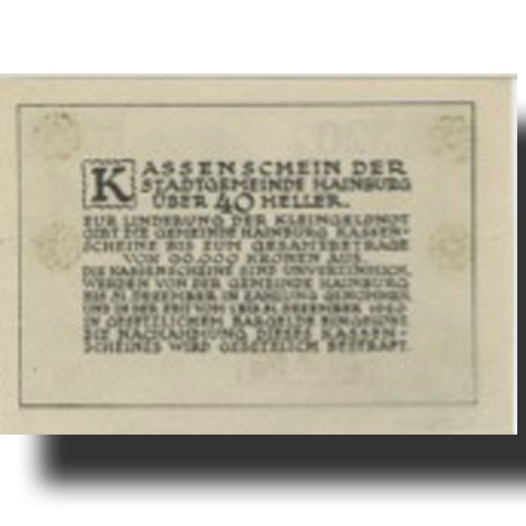 Banknote, Austria, Hainburg, 20 Heller, fleuve, 1920 UNC(63) Mehl:FS 337a