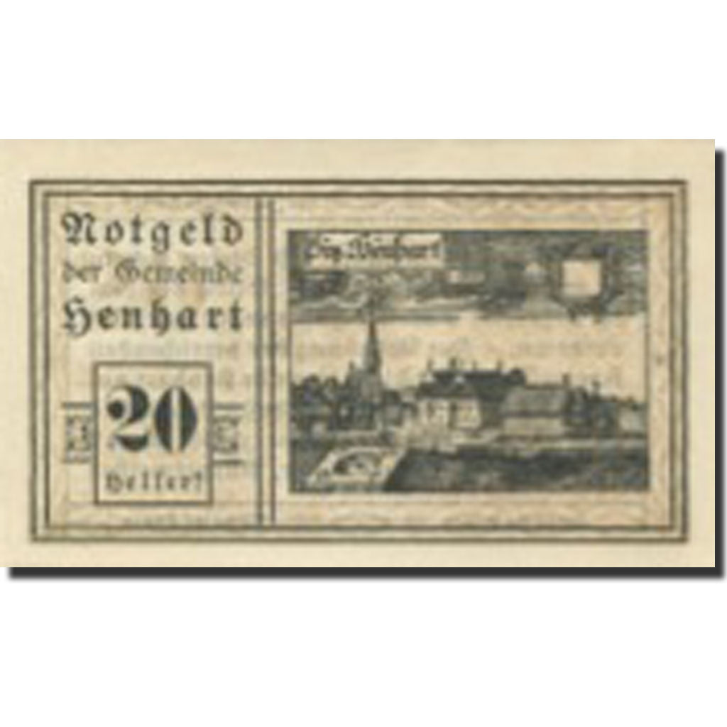 Banknote, Austria, Henhart, 20 Heller, village, 1920 UNC(63) Mehl:FS 366a