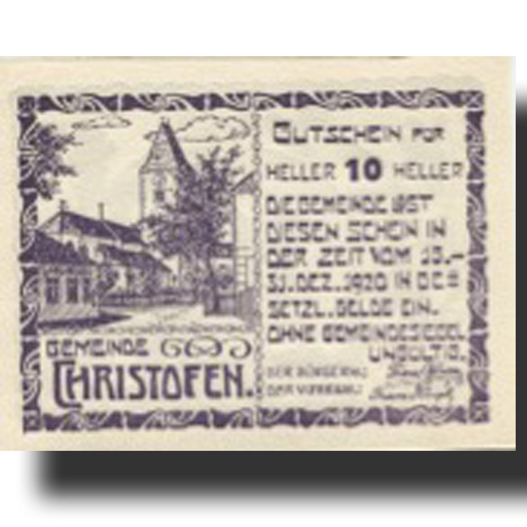 Banknote, Austria, Christofen, 10 Heller, Eglise, 1920 UNC(63) Mehl:FS 117a