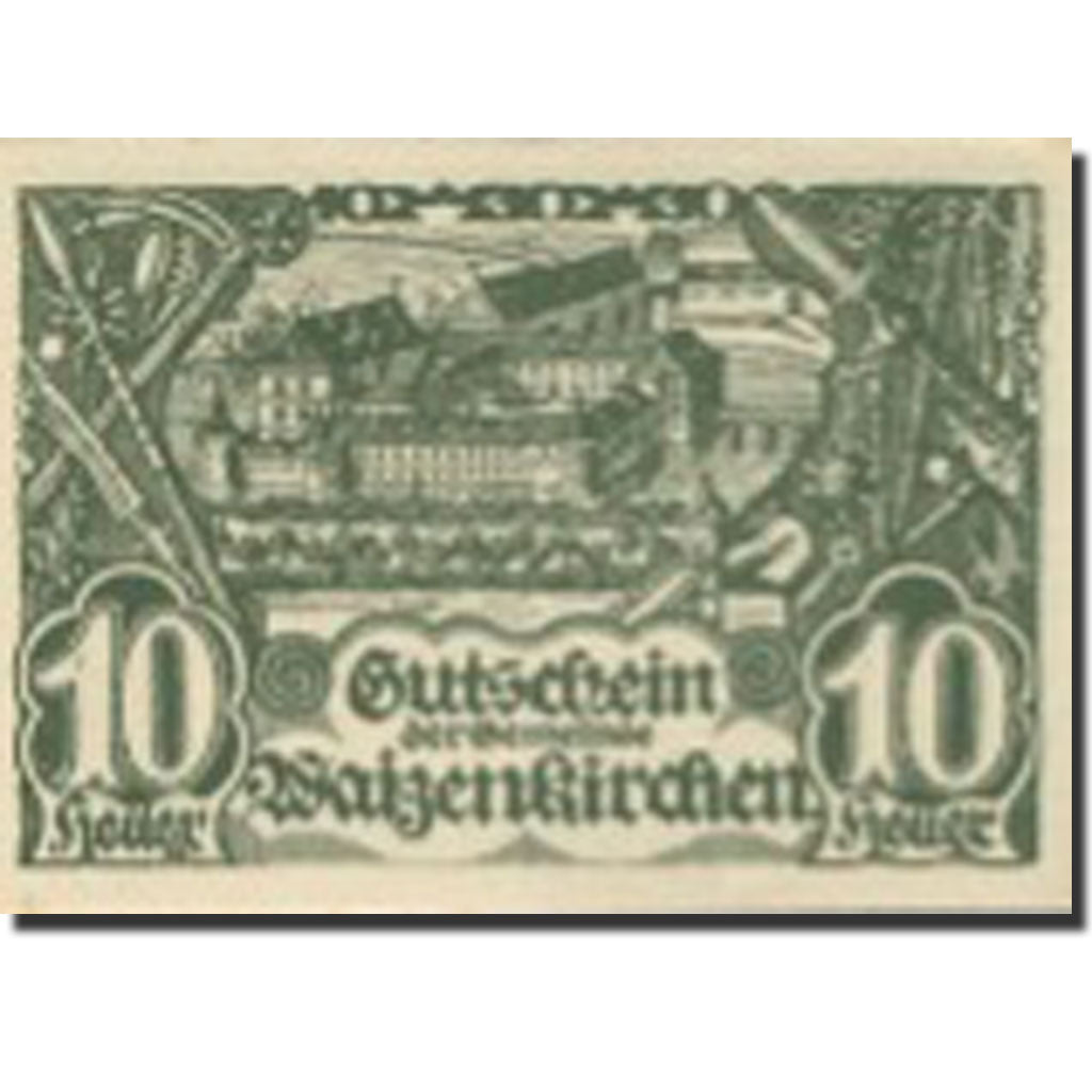 Banknote, Austria, Waizenkirchen 10Heller, château 1, 1920 UNC(63) Mehl:FS 1128b