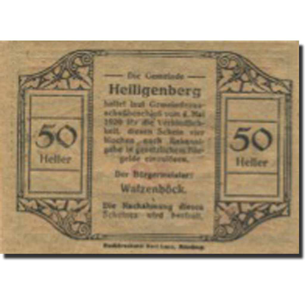 Banknote, Austria, Heiligenberg, 50 Heller face value UNC(63) Mehl:FS 361Ia