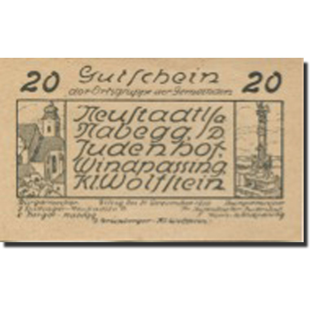 Banknote, Austria, Neustadt, 20 Heller, Monument, 1920 UNC(63) Mehl:FS 665a
