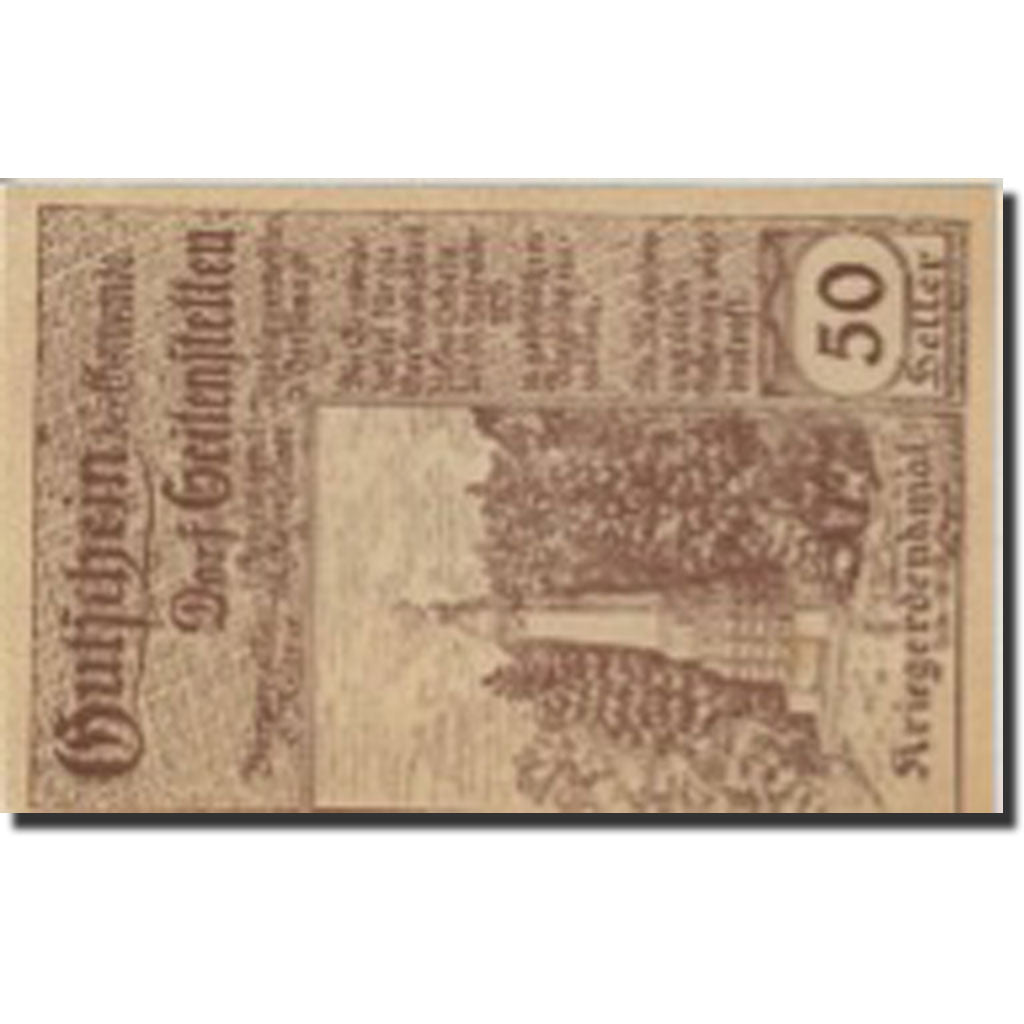 Banknote, Austria, Seitenstetten, 50 Heller, château, 1920 UNC(63) Mehl:FS 989b