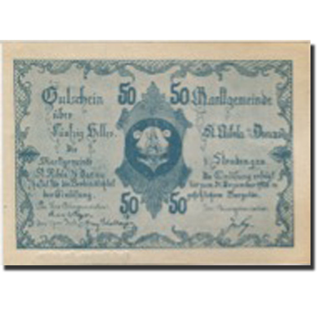 Banknote, Austria, St Nikola, 50 Heller, Eglise, 1920 UNC (63) Mehl:FS 914IIIa