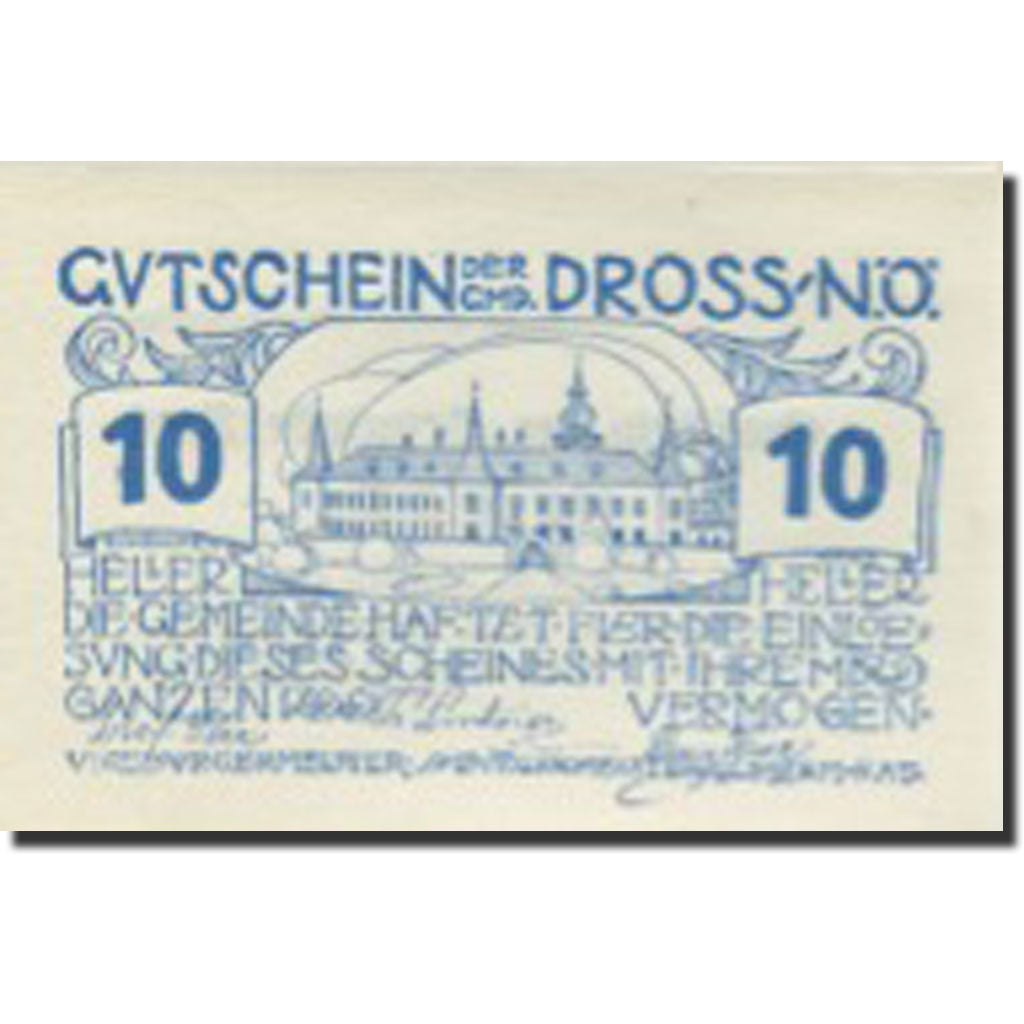 Banknote, Austria, Dross, 10 Heller, château, 1920 UNC(63) Mehl:FS 135.4