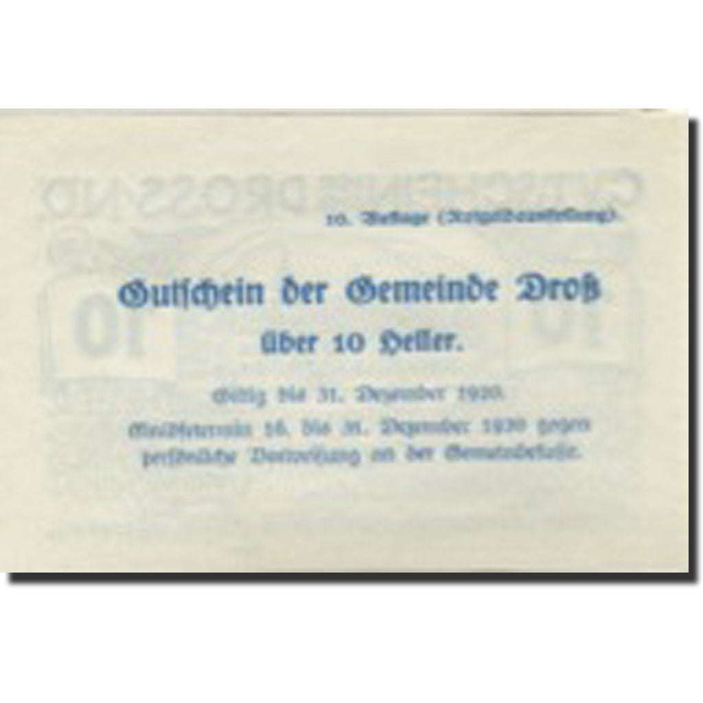 Banknote, Austria, Dross, 10 Heller, château, 1920 UNC(63) Mehl:FS 135.4