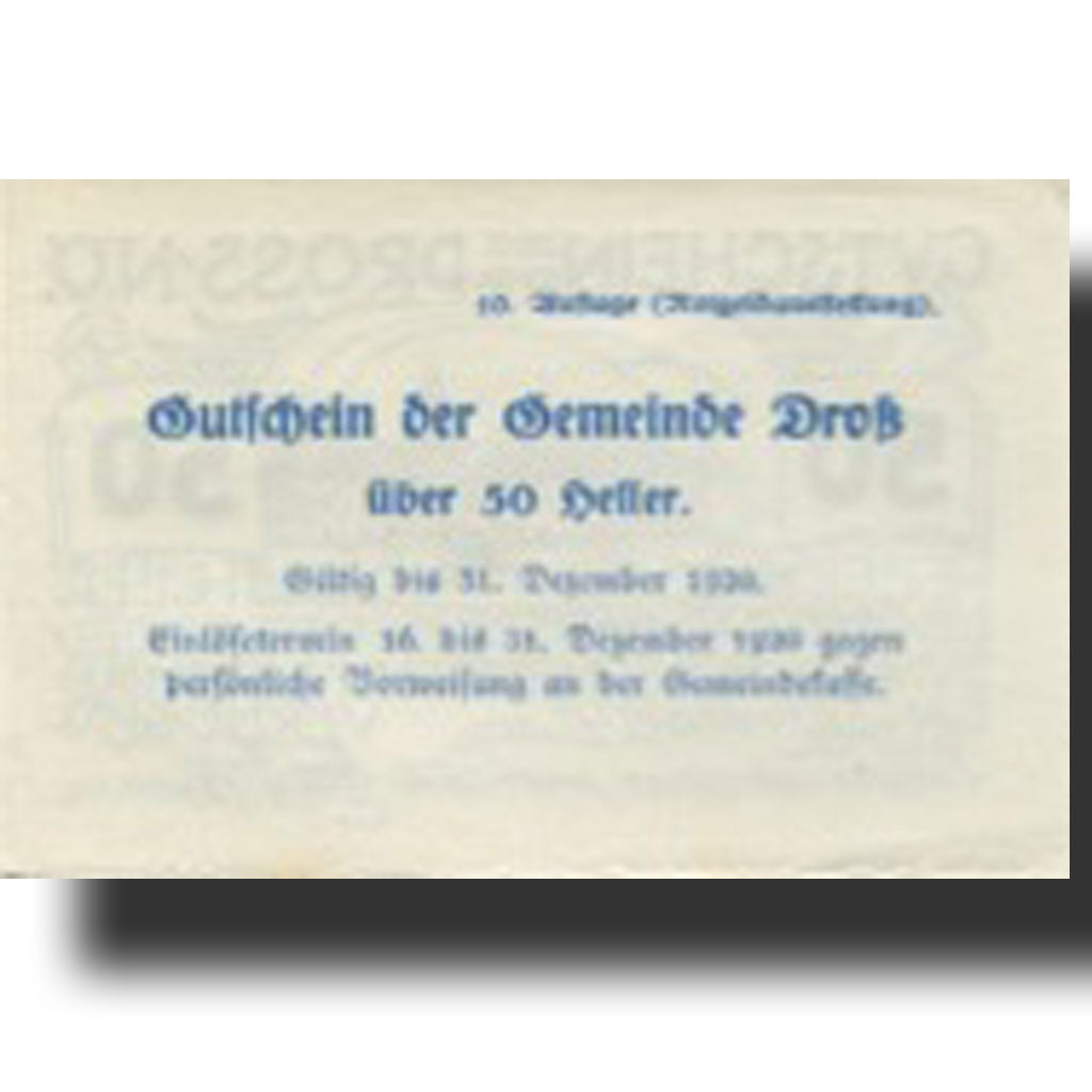 Banknote, Austria, Dross, 50 Heller, château 1, 1920 UNC(63) Mehl:FS 135.4