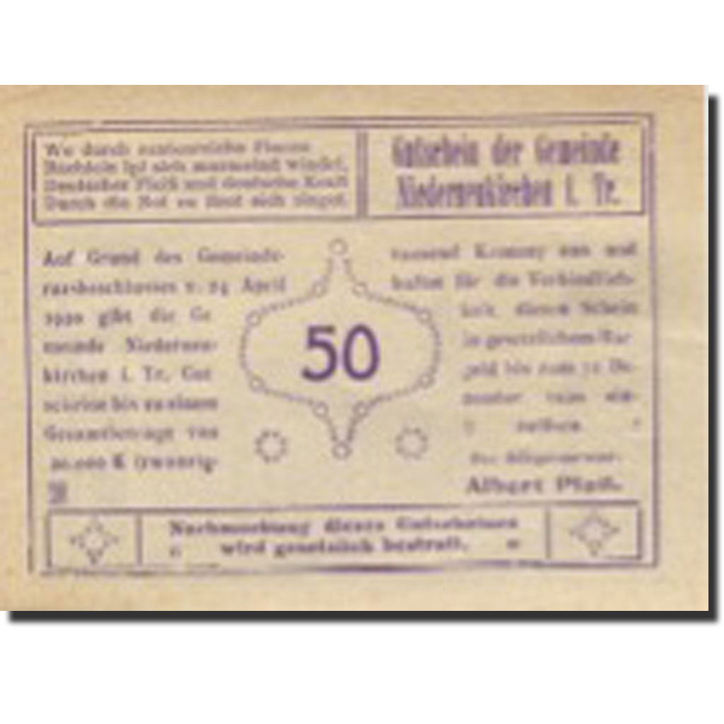 Banknote, Austria, Niederneukirchen 50Heller château 1920 UNC(63) Mehl:FS 670a