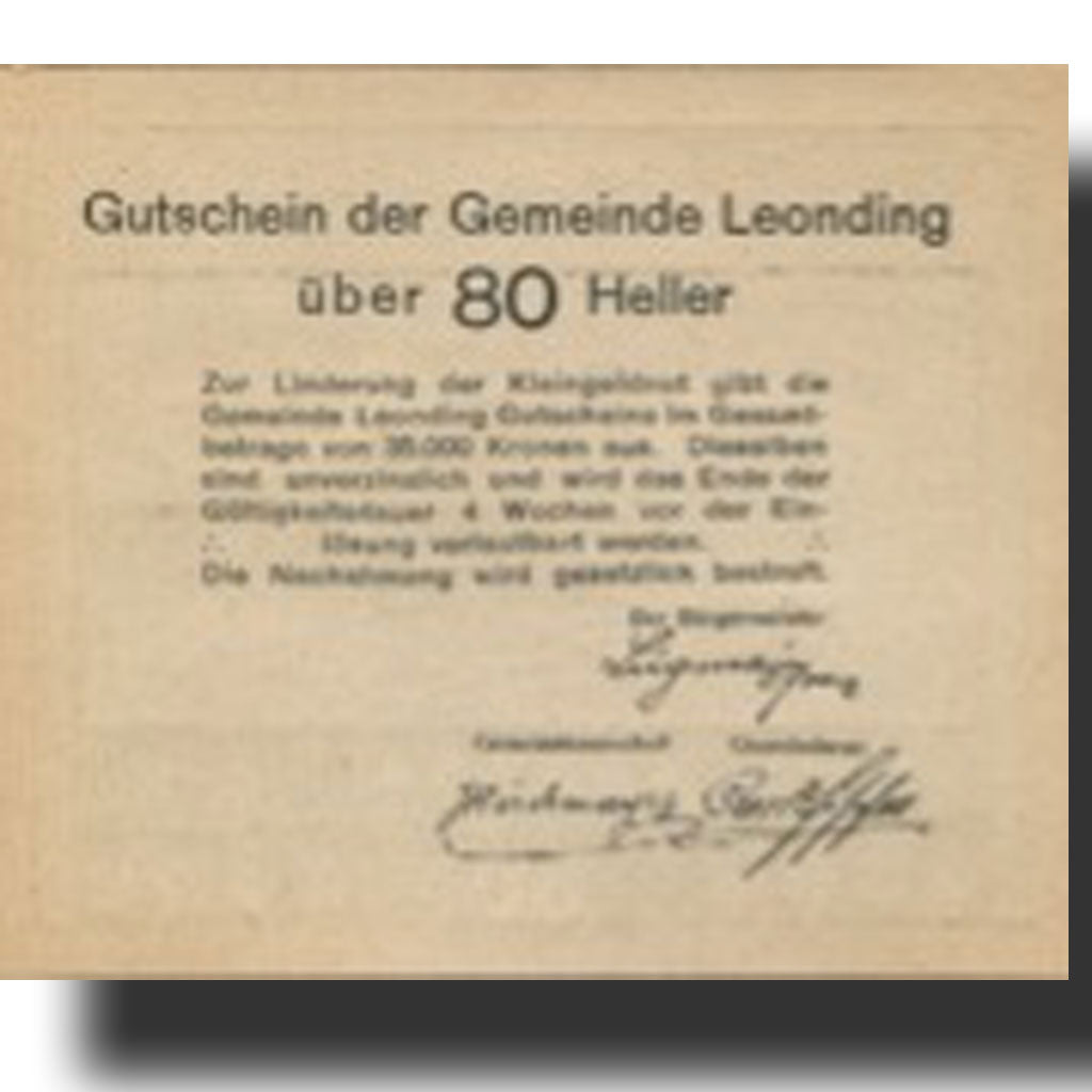 Banknote, Austria, Leonding, 80 Heller, village, UNC(63), Mehl:FS 513a
