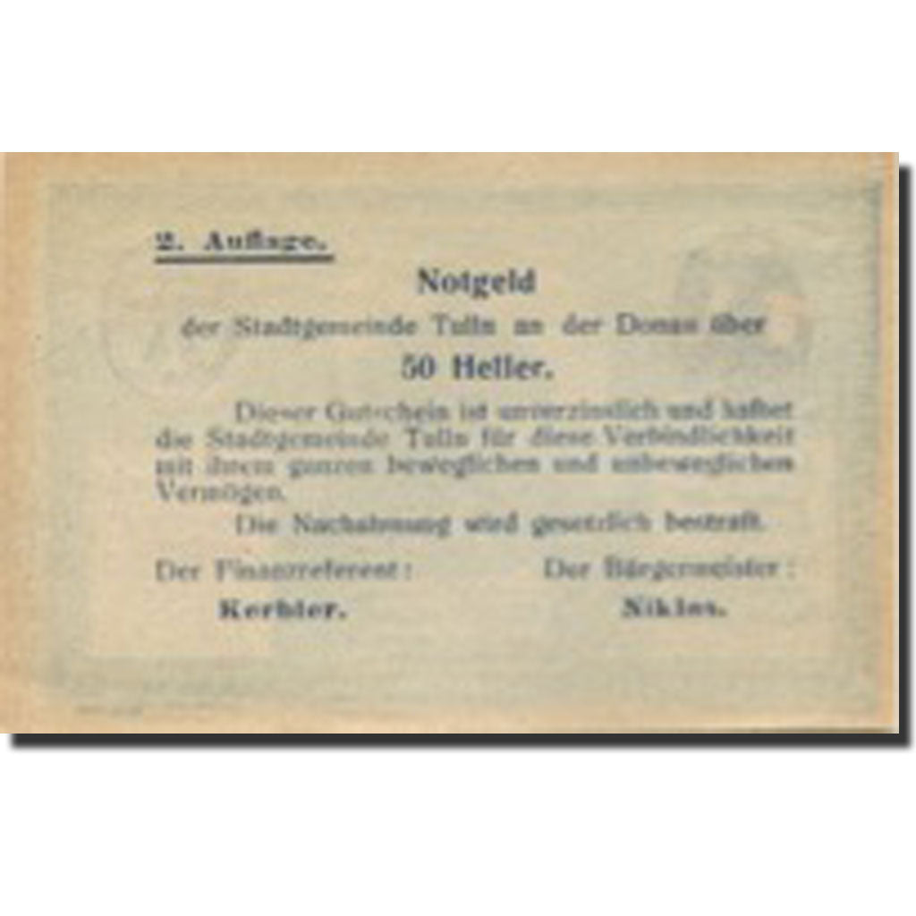 Banknote, Austria, Tulln, 50 Heller, Monument, UNC(63), Mehl:FS 1083IIa