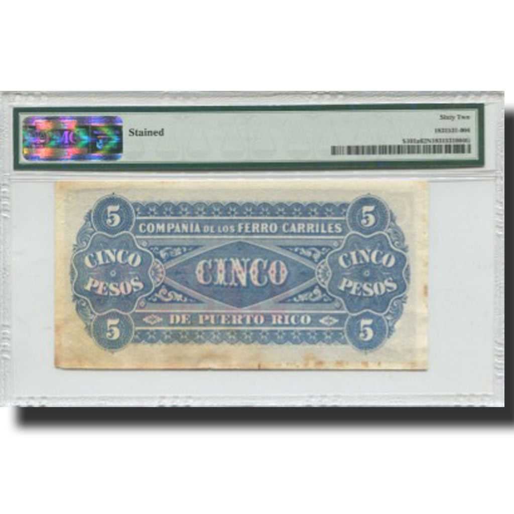 Billet, Puerto Rico, 5 Pesos, UNDATED (1880), Rare, KM:S101a, Gradée, PMG
