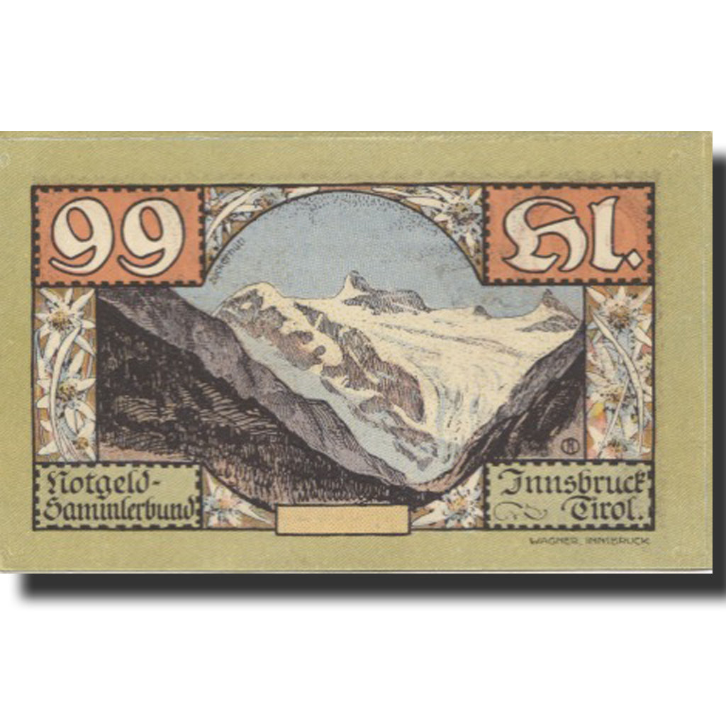 Banknote, Austria, Innsbruck, 99 Heller, montagne, 1920 UNC(63) Mehl:FS 412Ia