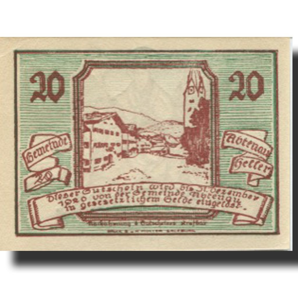 Banknote, Austria, Abtenau, 20 Heller, personnage, 1920 UNC(63) Mehl:FS 3a