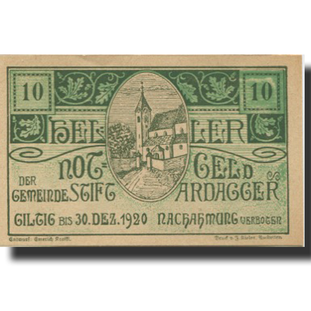 Banknote, Austria, Stift Ardagger, 10 Heller, Eglise, 1920 UNC(63) Mehl:FS 50b