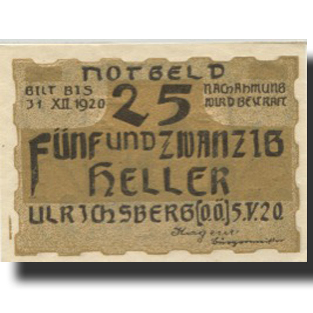 Banknote, Austria, Ulrichsberg, 25 Heller, Eglise, 1920 UNC(63) Mehl:FS 1091a