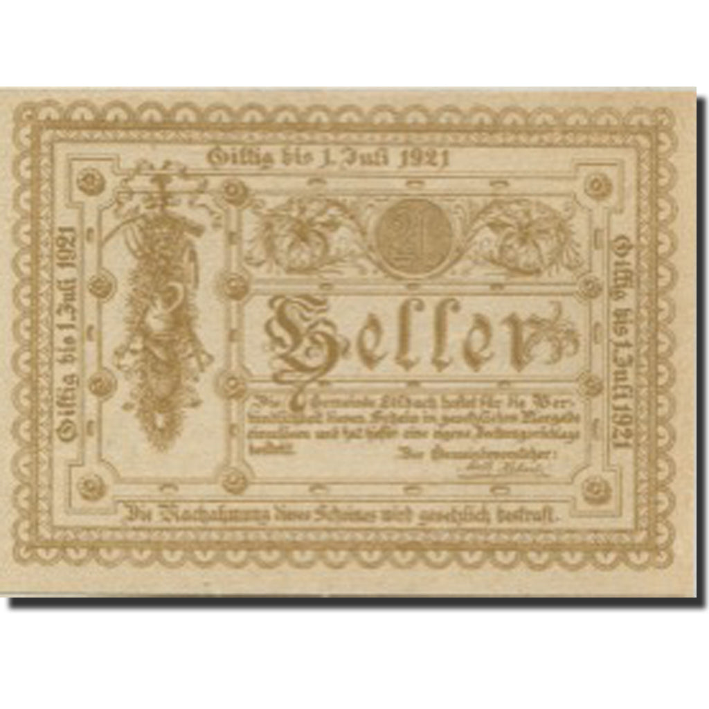 Banconote, Austria, Edlbach, 20 Heller, valeur faciale 1, 1921 SPL Mehl:FS150a