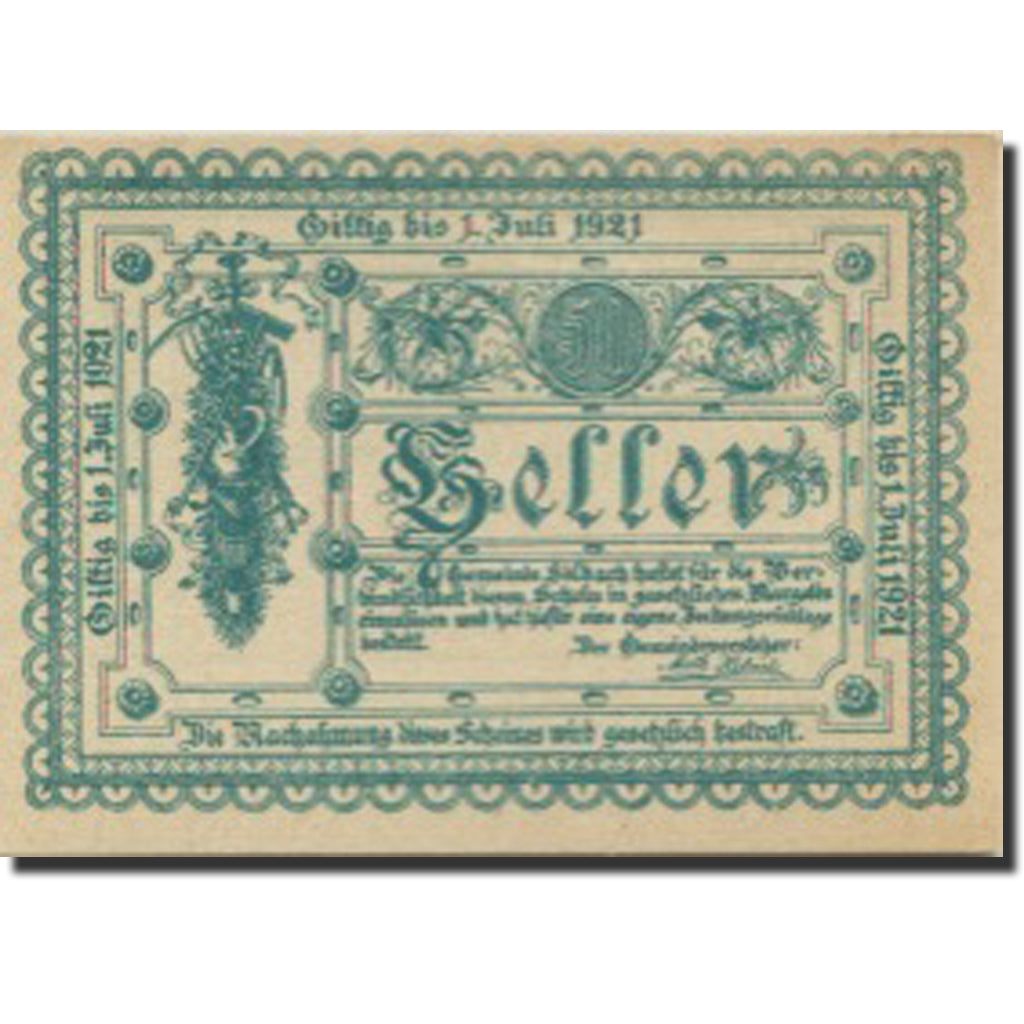 Geldschein, Österreich Edlach, 50Heller, valeur faciale 2, 1921 UNZ- Mehl:FS150a