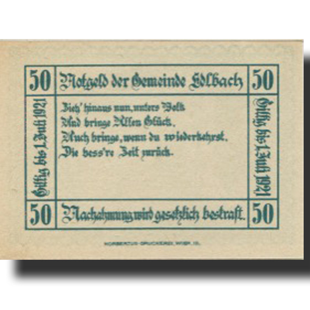 Geldschein, Österreich Edlach, 50Heller, valeur faciale 2, 1921 UNZ- Mehl:FS150a