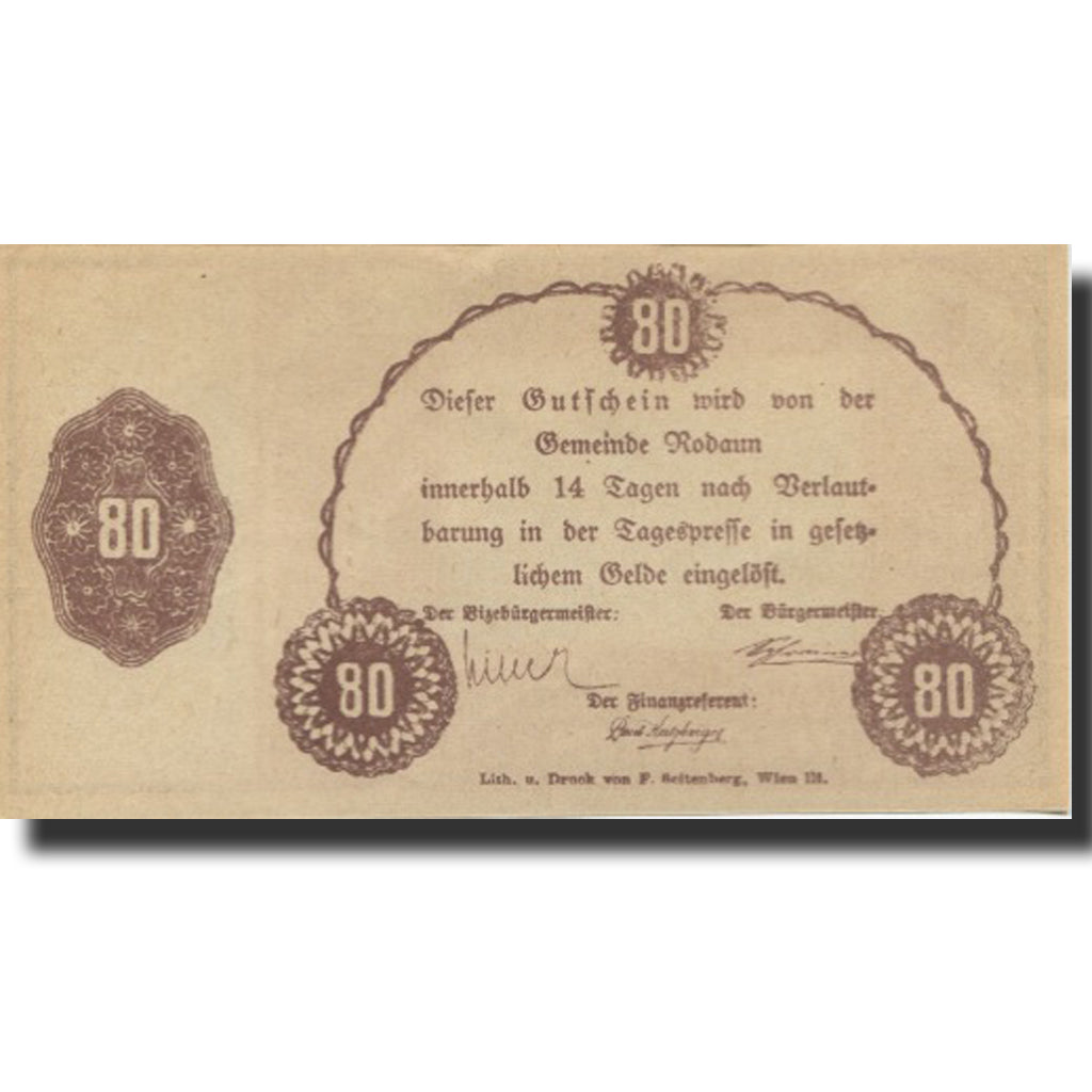 Banknote, Austria, Rodaun, 80 Heller, château 1, UNC(63), Mehl:FS 840IIa