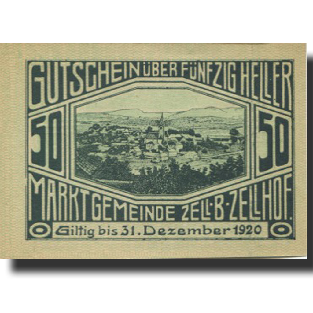 Banknote, Austria Zell B. Zellhof 50Heller, paysage, 1920 UNC(63) Mehl:FS 1274a