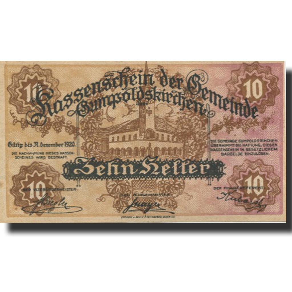 Banknote, Austria, Gumpoldskirchen, 10Heller, Eglise, 1920, UNC(63) Mehl:FS 308a
