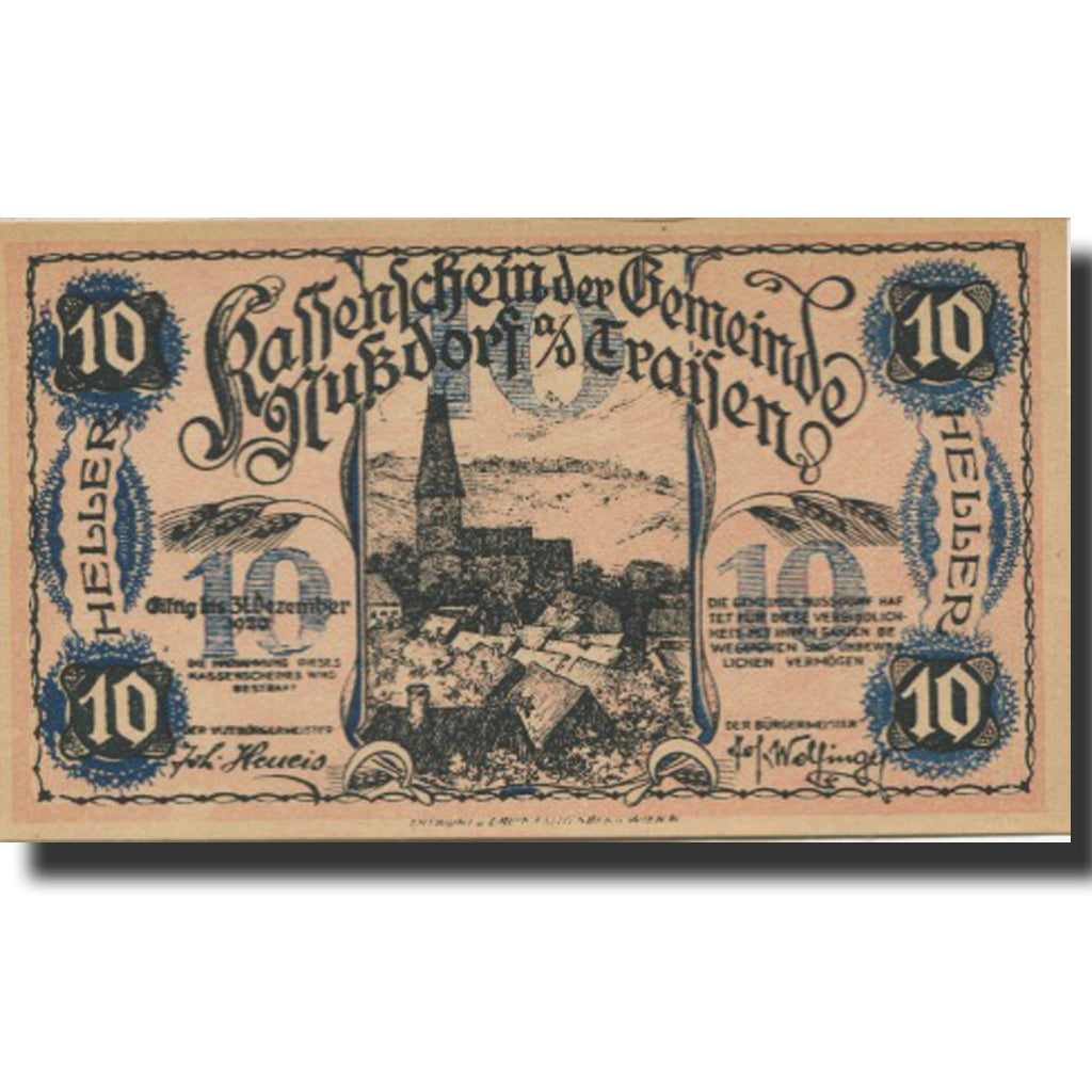 Banknote, Austria, Traisen, 10 Heller, village, 1920 UNC(63) Mehl:FS 678a