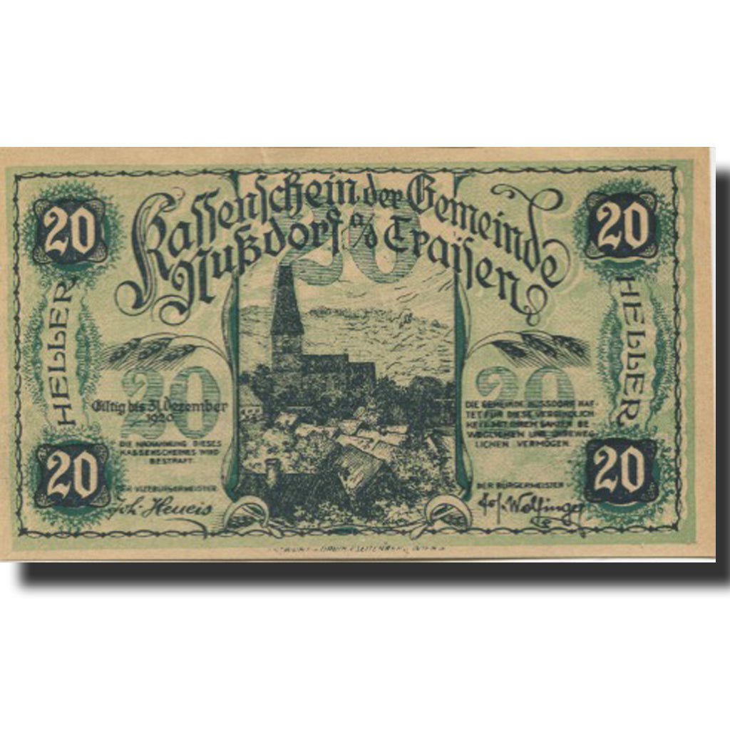Billet, Autriche, Traisen, 20 Heller, Eglise, 1920-12-31, SUP+, Mehl:FS 678a