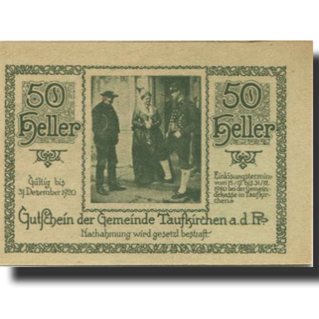 Banknote, Austria, Taufkirchen 50 Heller, village, 1920 UNC(63) Mehl:FS 1058a