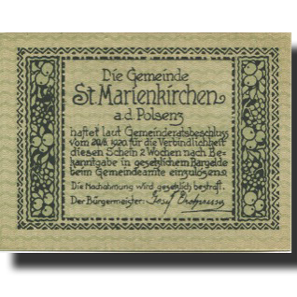 Banknote, Austria, Marienkirchen, 50 Heller, rue, UNC(63), Mehl:FS 909a