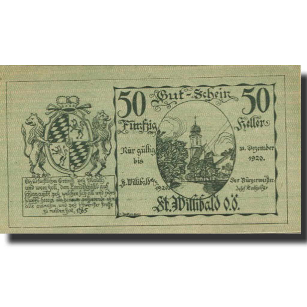 Banknote, Austria, Willibald, 50 Heller, Blason, 1920 UNC(63) Mehl:FS 946ad
