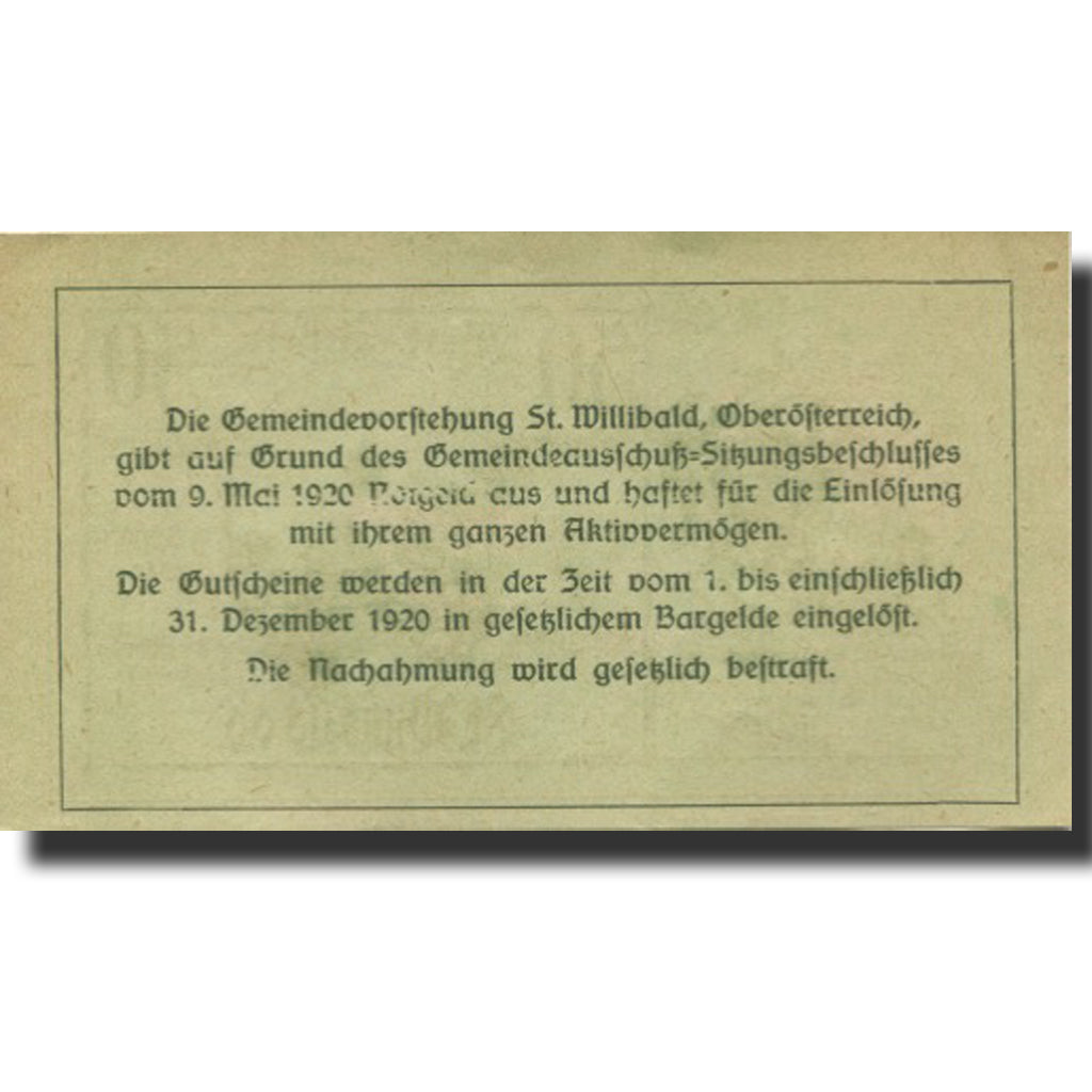Banknote, Austria, Willibald, 50 Heller, Blason, 1920 UNC(63) Mehl:FS 946ad