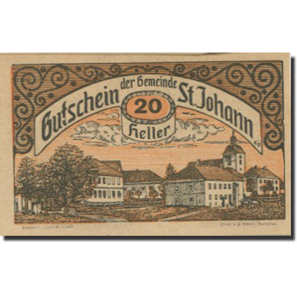 Banknote, Austria, St Johann, 20 Heller, village, 1920 UNC(63) Mehl:FS 897b