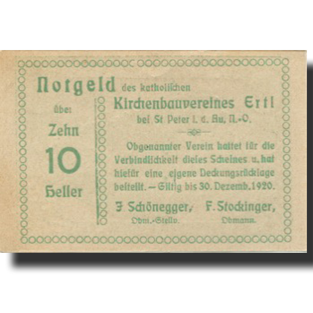 Banknote, Austria, Ertl, 10 Heller, paysage 1920-12-30, UNC(63) Mehl:FS 185b