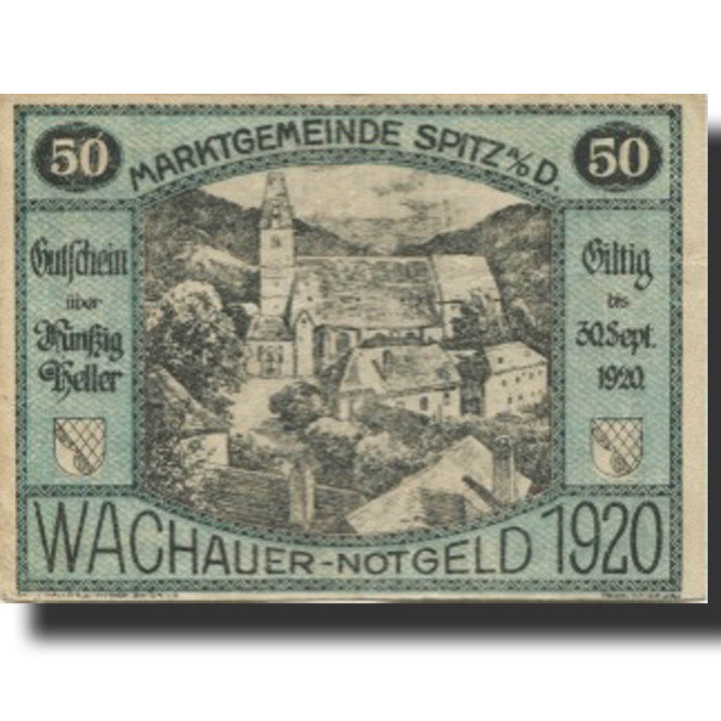 Banknote, Austria, Spitz 50 Heller, Eglise, 1920 EF(40-45) Mehl:FS 1122.12