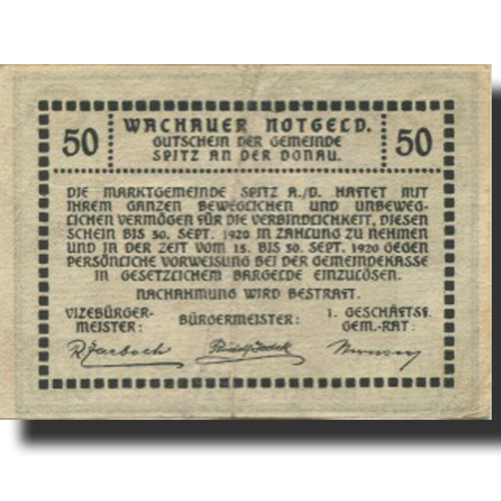 Banknote, Austria, Spitz 50 Heller, Eglise, 1920 EF(40-45) Mehl:FS 1122.12