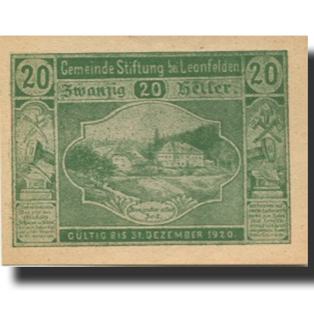 Geldschein, Österreich, Leonfelden, 20 Heller, village, 1920 UNZ-Mehl:FS 1037a