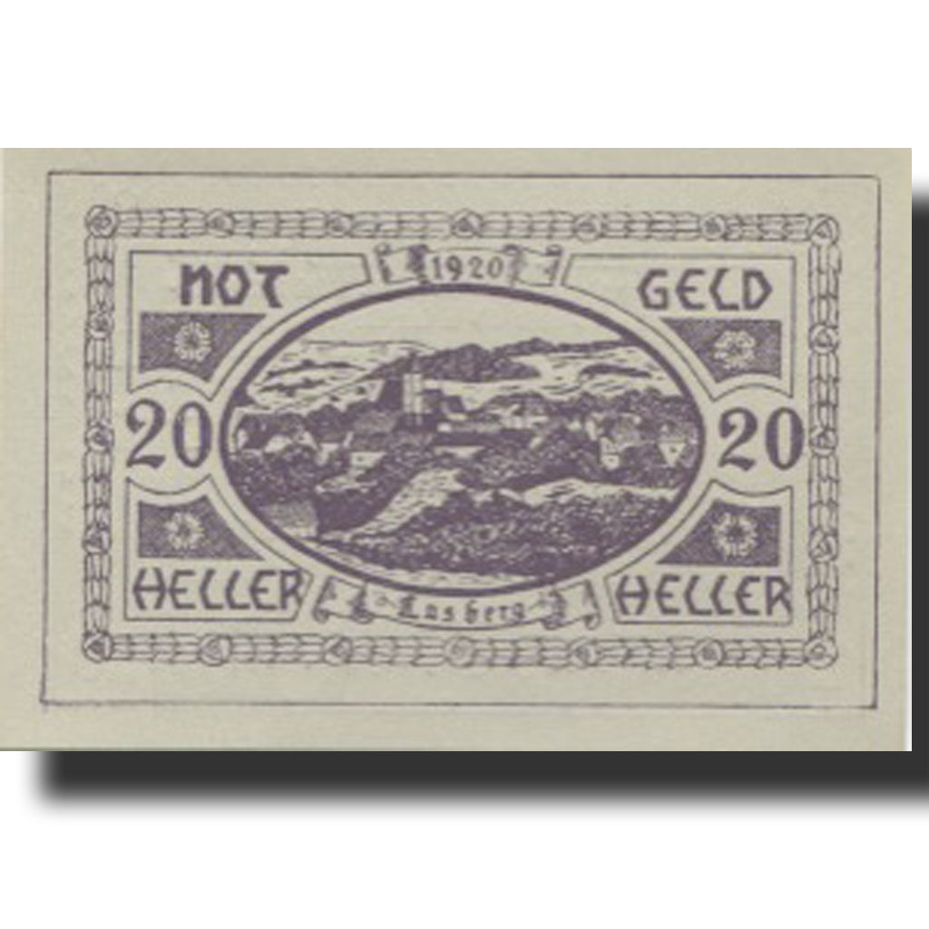 Banknote, Austria, Ensberg, 20 Heller, paysage, 1920 UNC(63) Mehl:FS 505b