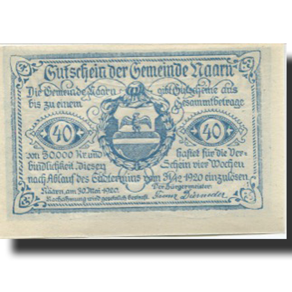 Banknote, Austria, Naarn, 40 Heller, Blason 1920-12-31, UNC(63), Mehl:FS 642a