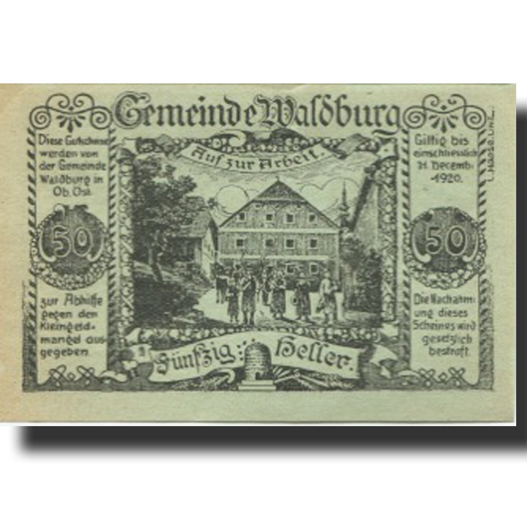 Banknote, Austria, Waldburg, 50 Heller, ferme, 1920 UNC(63) Mehl:FS 1130